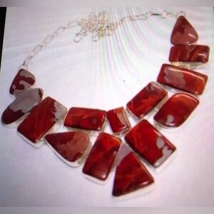 Red Jasper Stamped 925 Sterling Silver Necklace